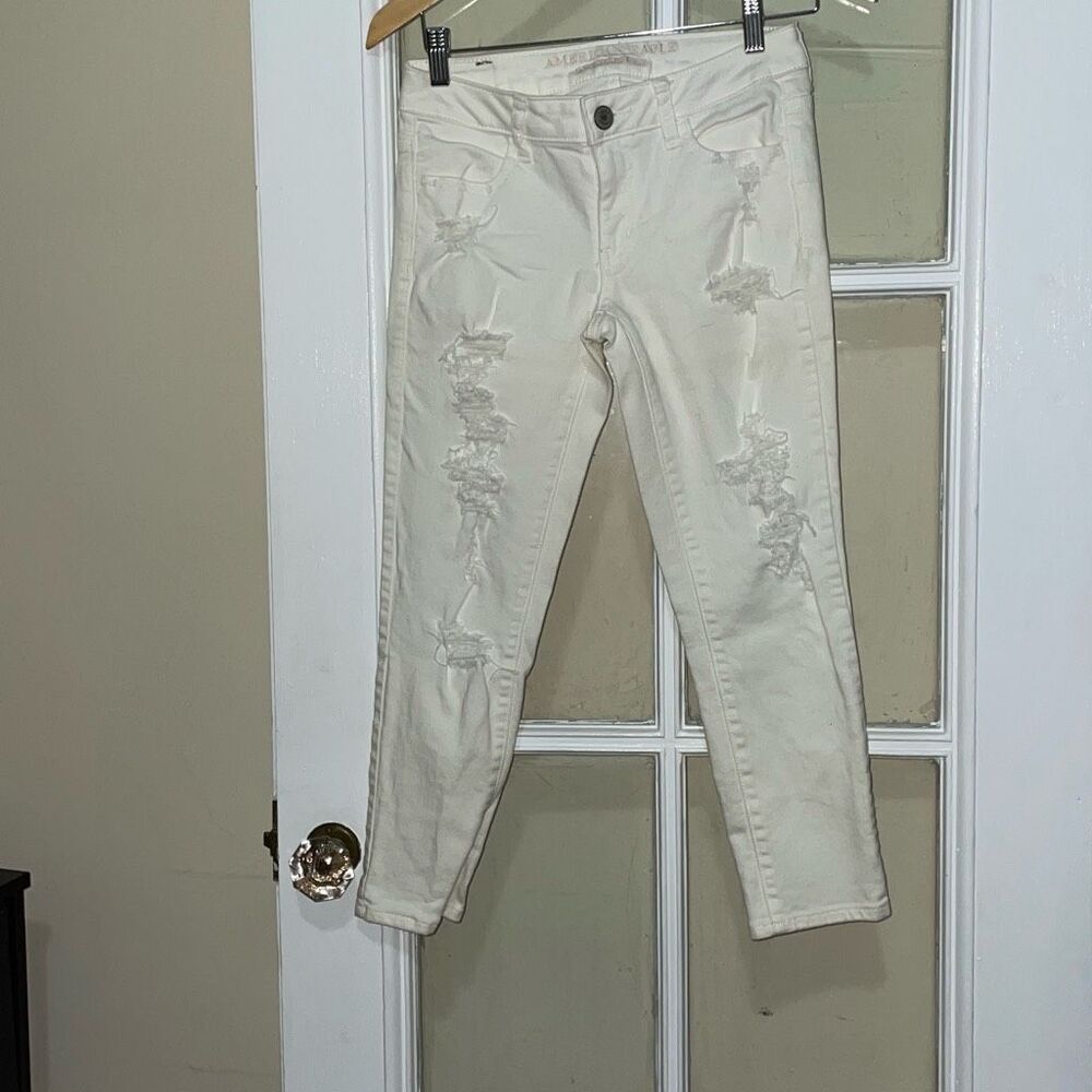 American eagle off white distressed skinny jegging crop jeans legging size 2